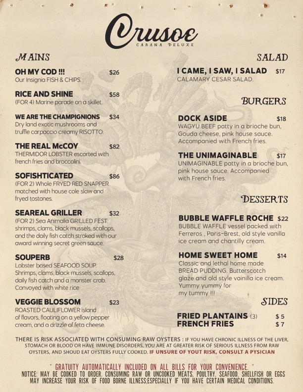 Menu Crusoe Cabana Deluxe Wynwood - 1