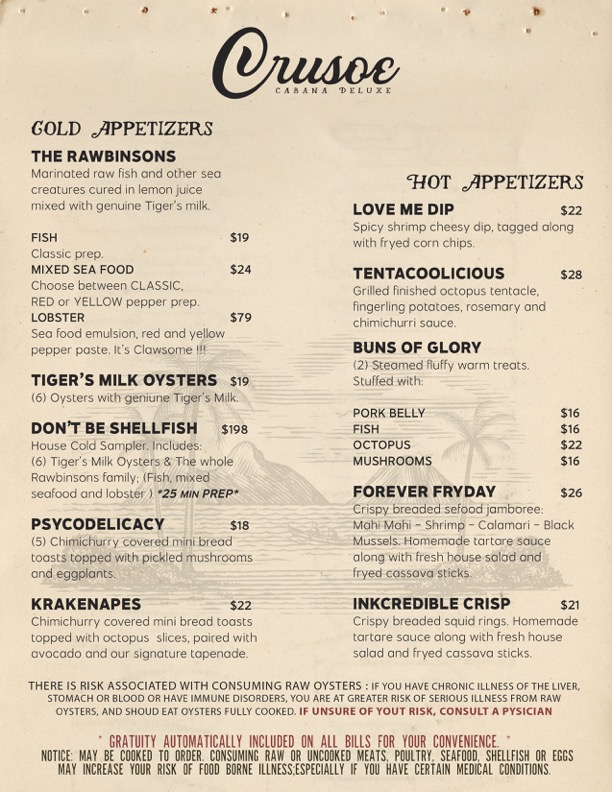 Menu Crusoe Cabana Deluxe Wynwood - 2