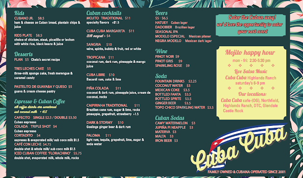 Menu Cuba Cuba Highlands Ranch - 2