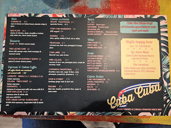 Menu Cuba Cuba Highlands Ranch - 4