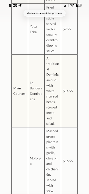 Menu Dania's Restaurant - 1