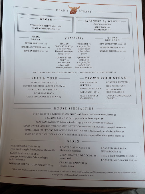 Menu Dean's Italian Steakhouse - 0