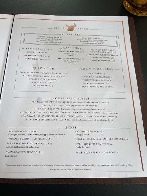 Menu Dean's Italian Steakhouse - 8