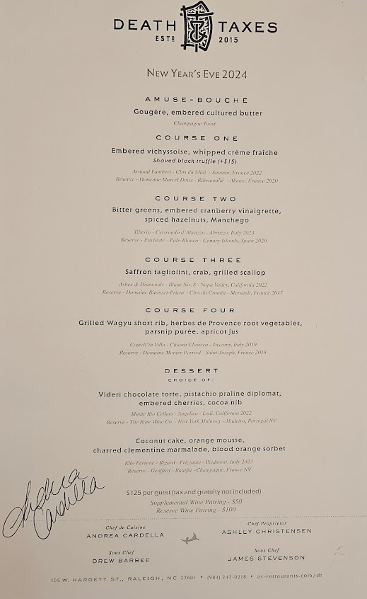 Menu Death And Taxes - 6
