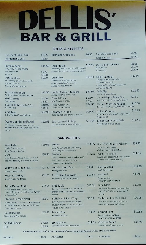 Menu Dellis Restaurant Bar Grill - 1