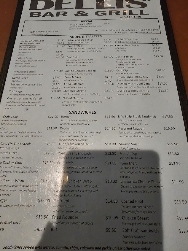 Menu Dellis Restaurant Bar Grill - 7