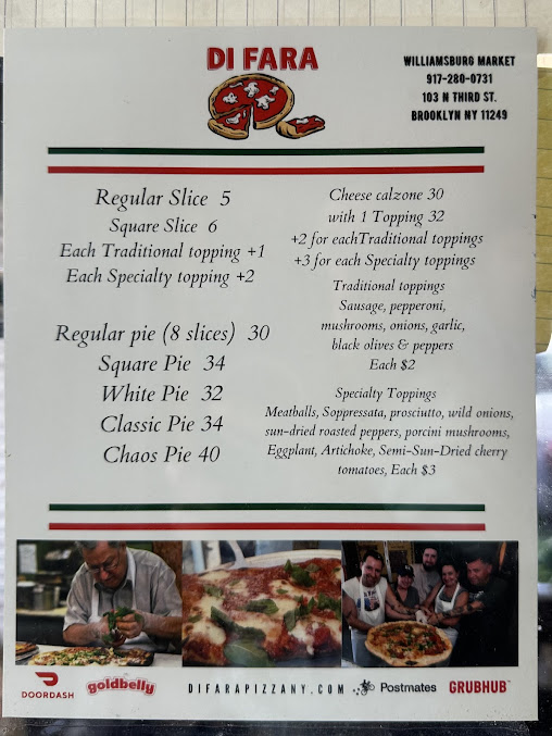 Menu Di Fara Pizza - 1