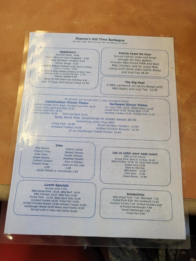 Menu Diannes Old Time Barbeque - 0