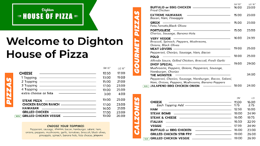 Menu Dighton House Of Pizza - 0