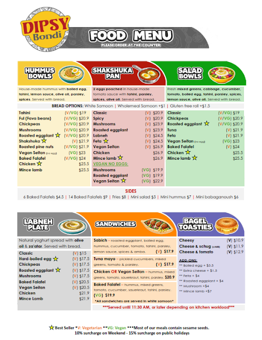 Menu Dipsy Bondi - Hummus Shakshuka & Salad Bar - 8