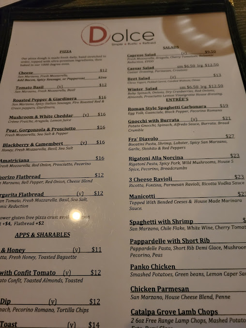 Menu Dolce Restaurant Wine Bar - 1