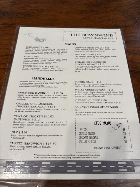 Menu Downwind Restaurant And Lounge - 1
