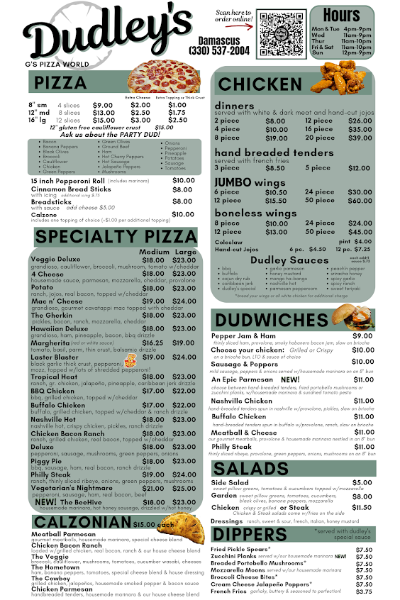 Menu Dudleys Gs Pizza World - 1