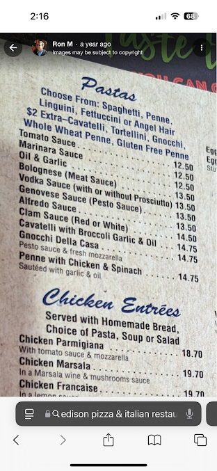 Menu Edison Pizza & Italian Restaurant - 8
