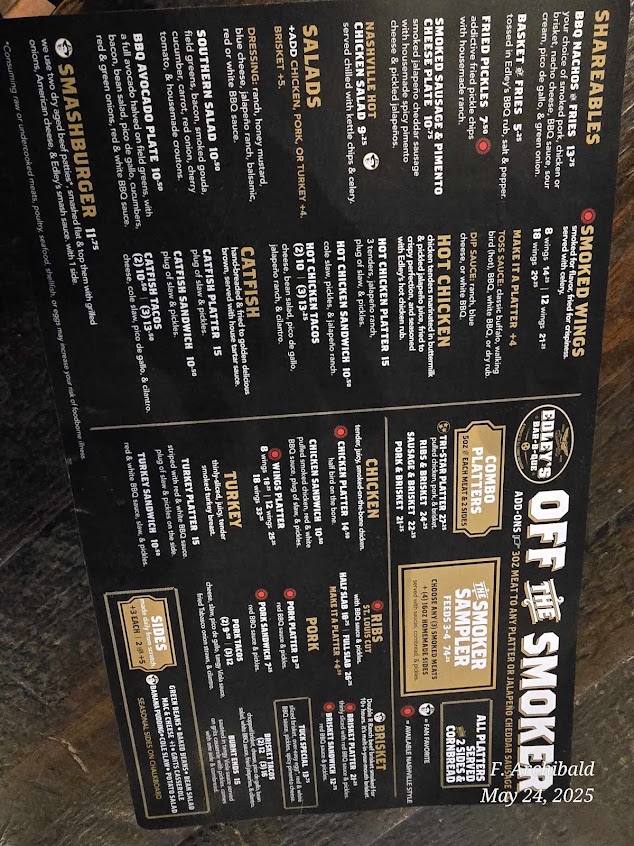 Menu Edleys Bar B Que Chattanooga - 3
