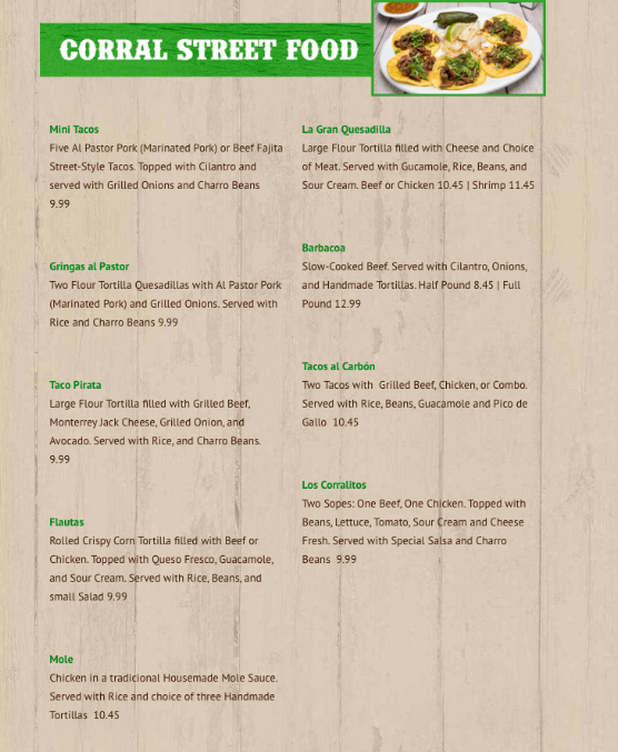 Menu El Corral Mexican Grill & Bar - 8