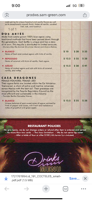 Menu El Mexicano Tapas Tequila - 9
