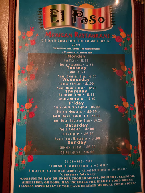 Menu El Paso Grill Mexican Restaurant - 0