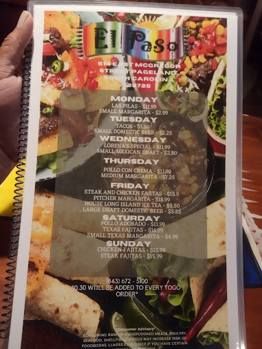 Menu El Paso Grill Mexican Restaurant - 8