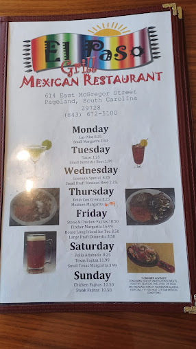 Menu El Paso Grill Mexican Restaurant - 9