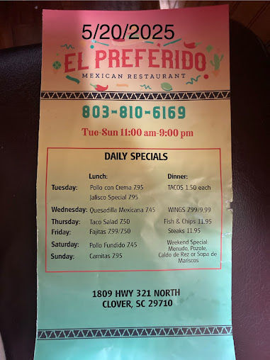 Menu El Preferido Mexican Restaurant - 4