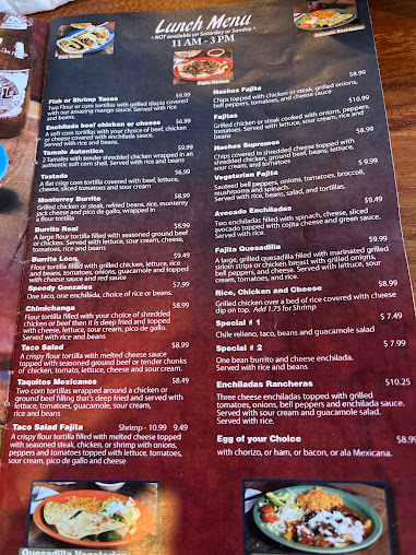 Menu El Vaquero Mexican Restaurant 1503 Memorial Blvd A - 4