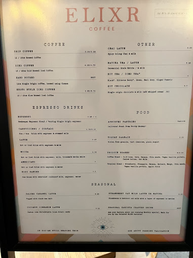 Menu Elixr Coffee Roasters Nashville - 1