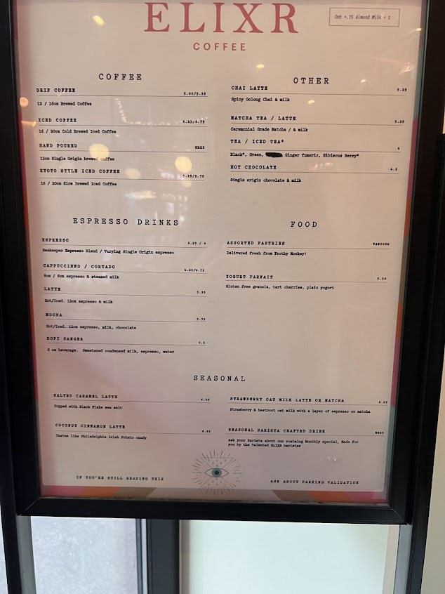 Menu Elixr Coffee Roasters Nashville - 5