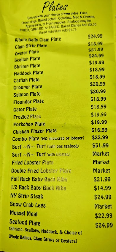 Menu Essex Seafood House Two - 1