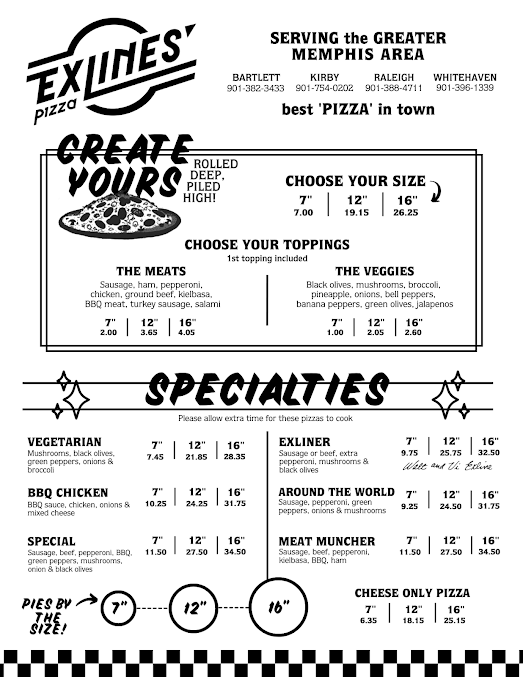 Menu Exlines Best Pizza In Town Bartlett - 1