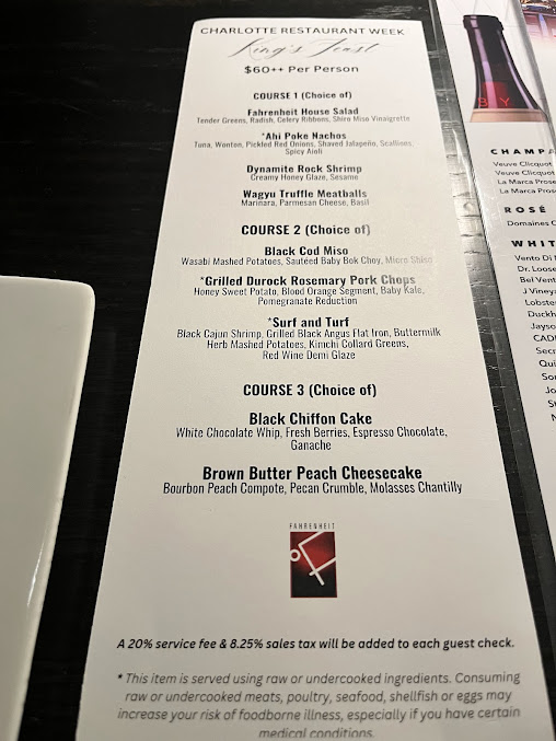 Menu Fahrenheit Charlotte - 4