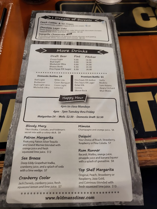 Menu Feldmans Wrong Way Diner - 6
