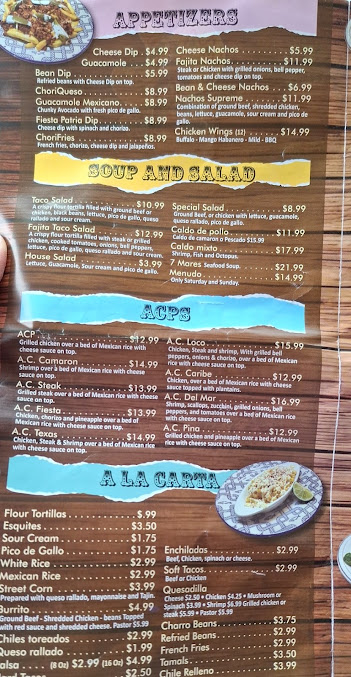 Menu Fiesta Patria Mexican Restaurant Cantina - 1