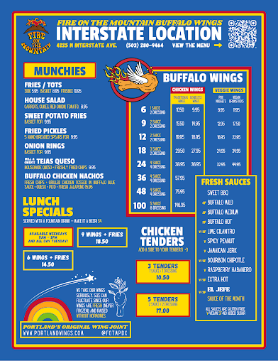 Menu Fire On The Mountain Buffalo Wings Interstate - 1