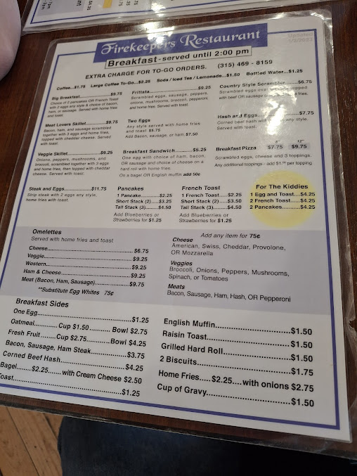 Menu Firekeepers - 1