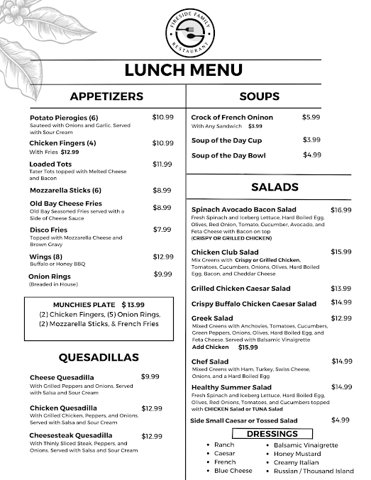 Menu Fireside Family Restaurant - 0