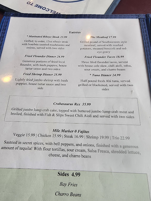 Menu Fish Slips Marina Raw Bar Grill - 1