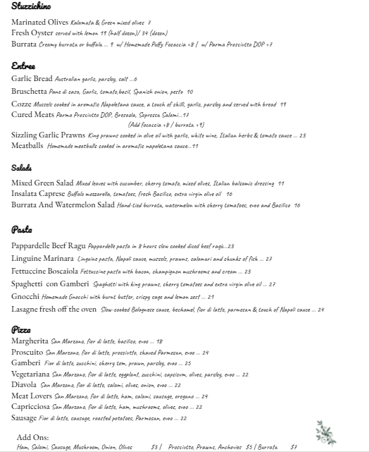 Menu Forli Italian Restaurant - 0