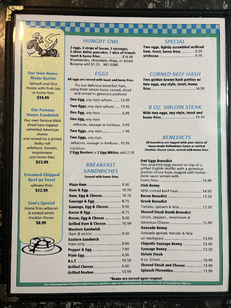 Menu Four Sisters Owl Diner - 1