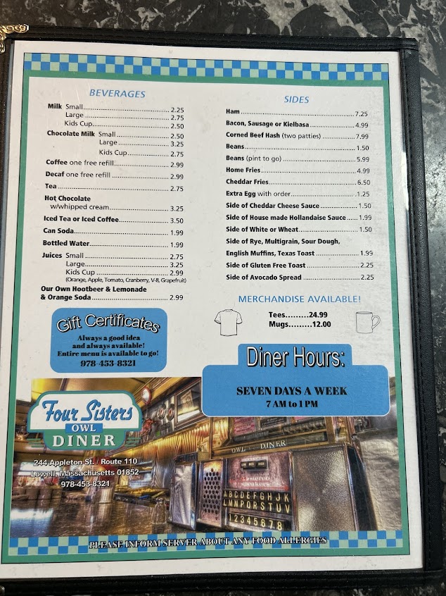 Menu Four Sisters Owl Diner - 2