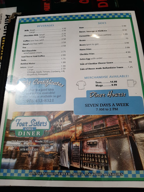 Menu Four Sisters Owl Diner - 7