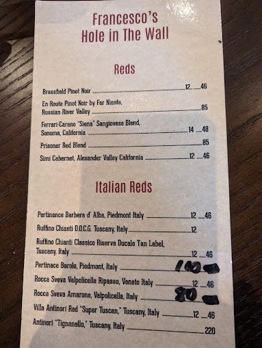 Menu Francesco's Hole In The Wall - 3