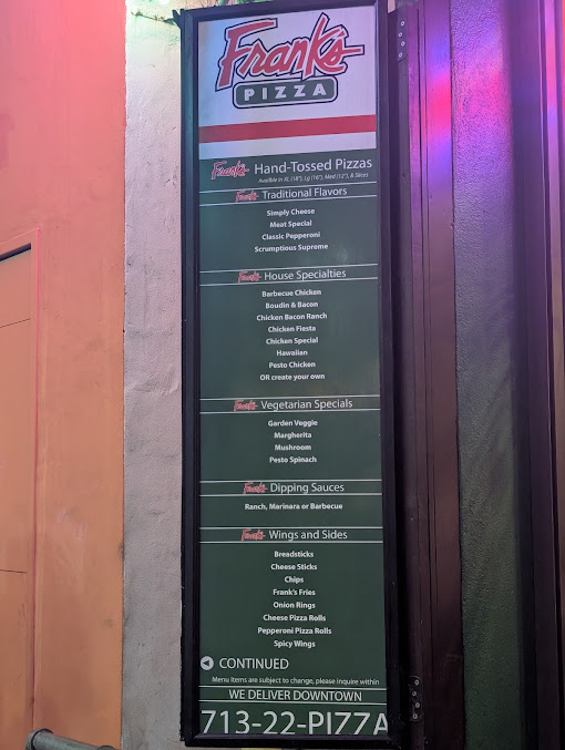 Menu Frank's Pizza - 1