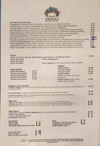 Menu Frida's Mexican Cantina - 2