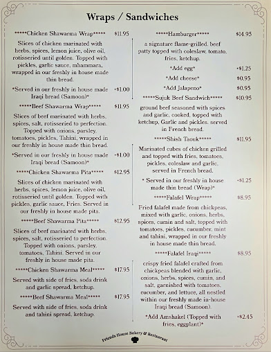 Menu Friends House Bakery Restaurant - 0