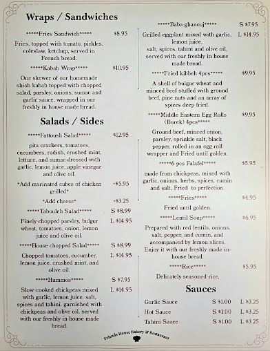 Menu Friends House Bakery Restaurant - 1