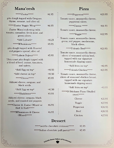 Menu Friends House Bakery Restaurant - 2