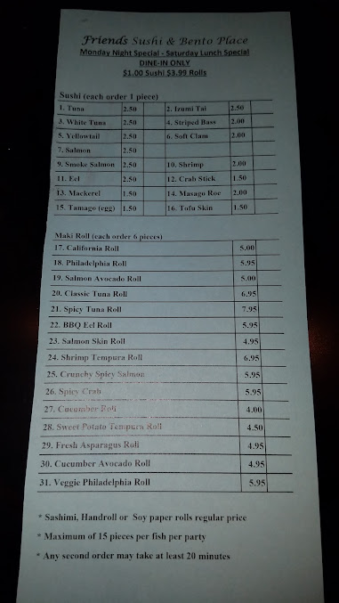 Menu Friends Sushi Bento Place - 1