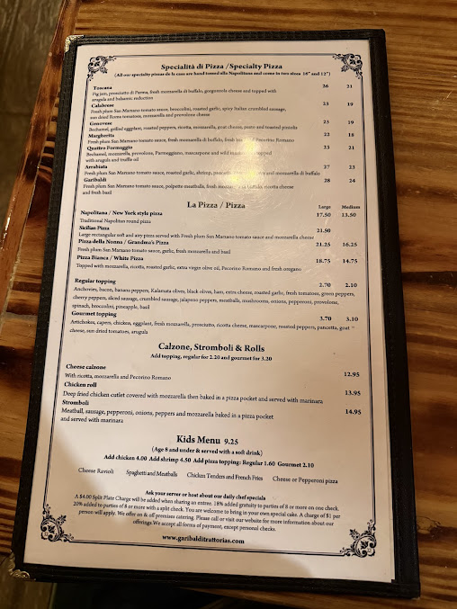 Menu Garibaldi Of Garner - 0