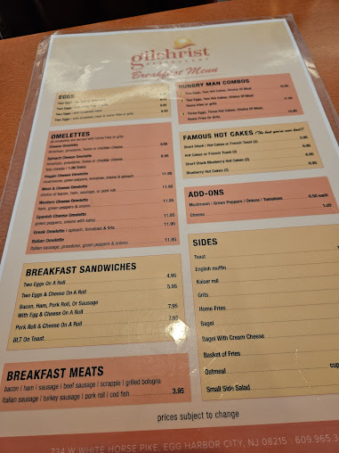 Menu Gilchrist Offshore Restaurant - 0